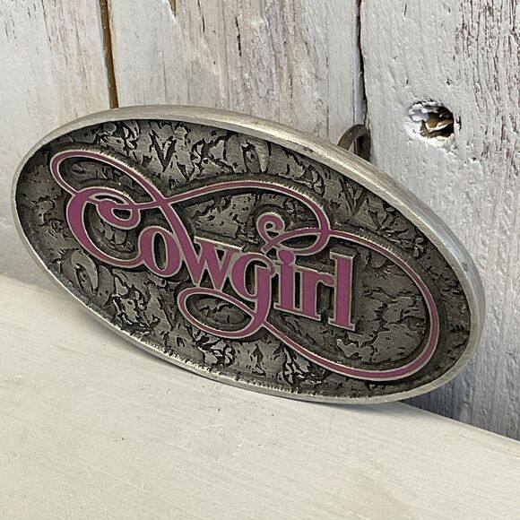 SpecCast Cowgirl Belt Buckle Womens Pewter Oval Western Textured Ladies Rodeo - Picture 3 of 6